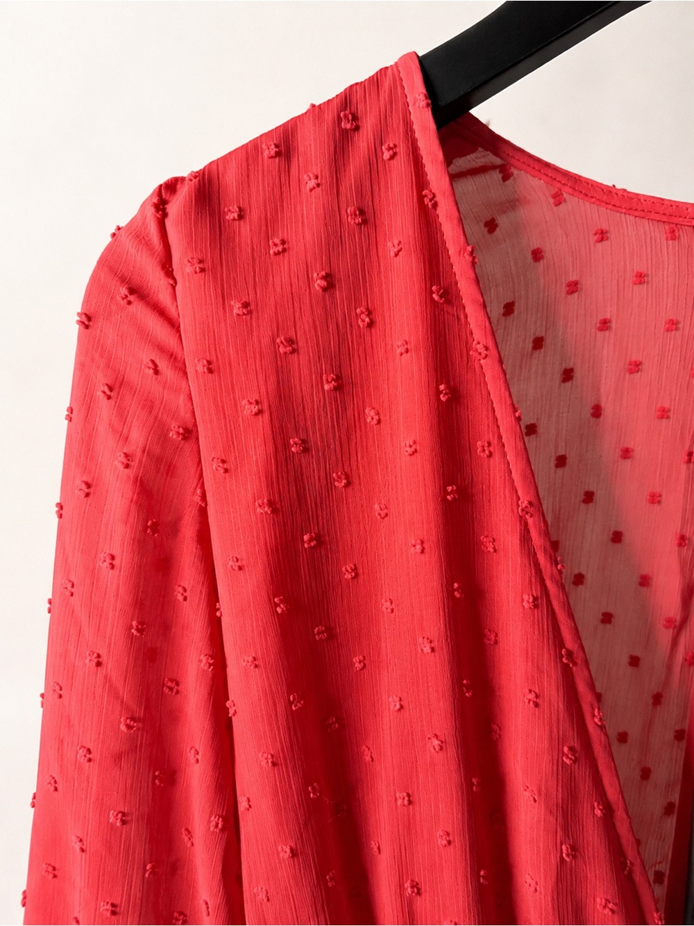 For Love & Lemons Coral Swiss Dot Open Back Long Sleeve Mini Dress Small - Picture 2 of 4